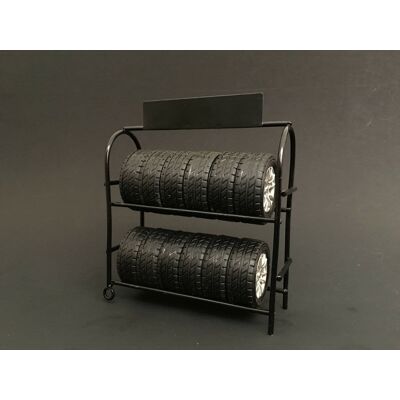 Metal Tire Rack with Rims and Tires for 1/24 Scale Models by American Diorama Metal Tire Rack with Rims and Tires for 1/24 Scale Models by American Diorama