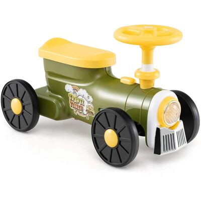 Costway - Ride on Push Car with Storage Compartment & Train Whistle Sound Button - Green Costway - Ride on Push Car with Storage Compartment & Train Whistle Sound Button - Green