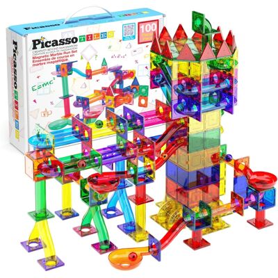 PicassoTiles - PICASSO-TILES 100pc Marble Run Magnetic Tiles, Race Track Building Blocks Set, STEM Toy for Kids PicassoTiles - PICASSO-TILES 100pc Marble Run Magnetic Tiles, Race Track Building Blocks Set, STEM Toy for Kids
