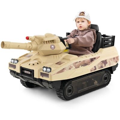 Costway - Electric Kids Ride On Tank with Rubber Tracks Rotatable Turret & Working Cannon - Light Camouflage Costway - Electric Kids Ride On Tank with Rubber Tracks Rotatable Turret & Working Cannon - Light Camouflage