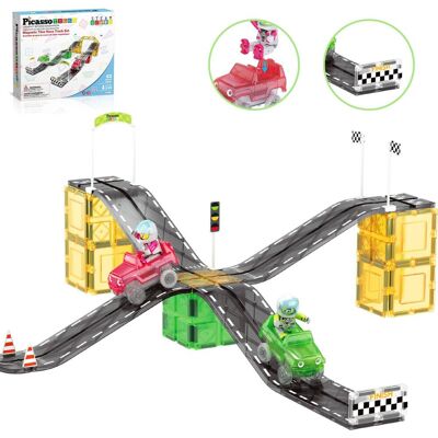 PicassoTiles - 62 Piece Race Car Track Slider Racing Building Set PicassoTiles - 62 Piece Race Car Track Slider Racing Building Set