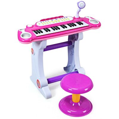 Costway - 37 Key Electronic Keyboard Kids Toy Piano MP3 Input with Microphone and Stool - Pink Costway - 37 Key Electronic Keyboard Kids Toy Piano MP3 Input with Microphone and Stool - Pink