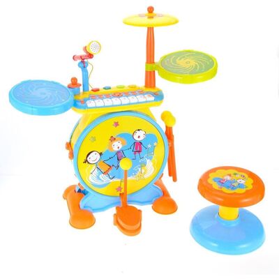 JuzToys - 2-in-1 Electronic Drum Set for Kids – Keyboard Piano with Stool and Microphone, Educational Musical Instruments for Kids - Multi JuzToys - 2-in-1 Electronic Drum Set for Kids – Keyboard Piano with Stool and Microphone, Educational Musical Instruments for Kids - Multi