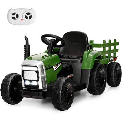 Costway - 12V Kids Ride On Tractor with Trailer Ground Loader w/ RC & Lights - Dark Green Costway - 12V Kids Ride On Tractor with Trailer Ground Loader w/ RC & Lights - Dark Green