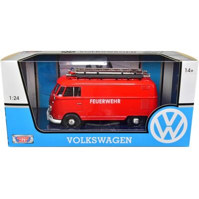 Volkswagen Type 2 (T1) Fire Van "Feuerwehr" Red 1/24 Diecast Model Car by Motormax Volkswagen Type 2 (T1) Fire Van "Feuerwehr" Red 1/24 Diecast Model Car by Motormax