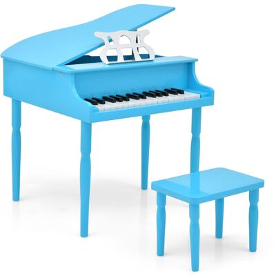 Costway - 30-Key Classic Baby Grand Piano Toddler Toy Wood with Bench & Music Rack - Blue Costway - 30-Key Classic Baby Grand Piano Toddler Toy Wood with Bench & Music Rack - Blue