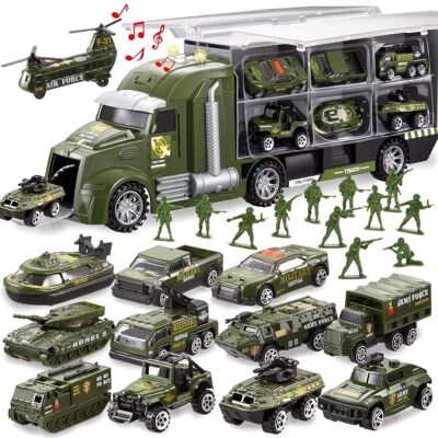 Joyfy - 25 in 1 Military Truck Toys, Army Men Tanks with Soldier Men, Mini Battle Car Toy with Lights and Sounds, Gifts for Todd Joyfy - 25 in 1 Military Truck Toys, Army Men Tanks with Soldier Men, Mini Battle Car Toy with Lights and Sounds, Gifts for Todd