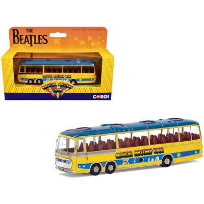 The Beatles "Magical Mystery Tour" Bus Yellow with Blue Top and Graphics Diecast Model Car by Corgi The Beatles "Magical Mystery Tour" Bus Yellow with Blue Top and Graphics Diecast Model Car by Corgi