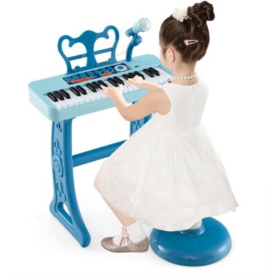 Costway - 37-Key Kids Piano Keyboard Toy Musical Electronic Instrument with Stool - Blue Costway - 37-Key Kids Piano Keyboard Toy Musical Electronic Instrument with Stool - Blue