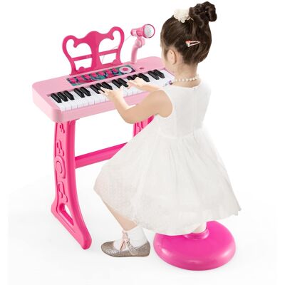 Costway - 37-Key Kids Piano Keyboard Toy Musical Electronic Instrument with Stool - Pink Costway - 37-Key Kids Piano Keyboard Toy Musical Electronic Instrument with Stool - Pink