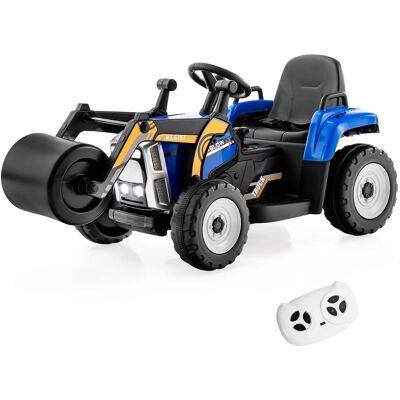 Costway - Kids Ride On Roller 12V Electric Tractor Remote w/ Music & LED - Blue Costway - Kids Ride On Roller 12V Electric Tractor Remote w/ Music & LED - Blue