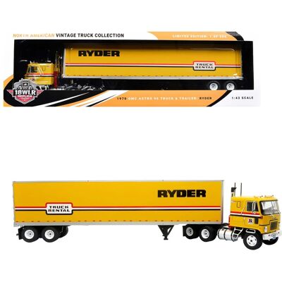 1970 GMC Astro 95 Tractor with Dry Van Trailer "Ryder Truck Rental" Yellow with Stripes 1/43 Model by Iconic Replicas 1970 GMC Astro 95 Tractor with Dry Van Trailer "Ryder Truck Rental" Yellow with Stripes 1/43 Model by Iconic Replicas