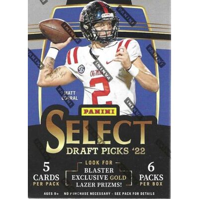 2022 Panini Select Draft Picks Football 6-Pack Blaster Box (Gold Lazer Prizms!) 2022 Panini Select Draft Picks Football 6-Pack Blaster Box (Gold Lazer Prizms!)