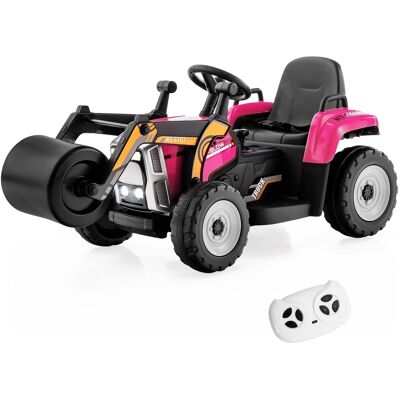 Costway - Kids Ride On Roller 12V Electric Tractor Remote w/ Music & LED Light - Pink Costway - Kids Ride On Roller 12V Electric Tractor Remote w/ Music & LED Light - Pink