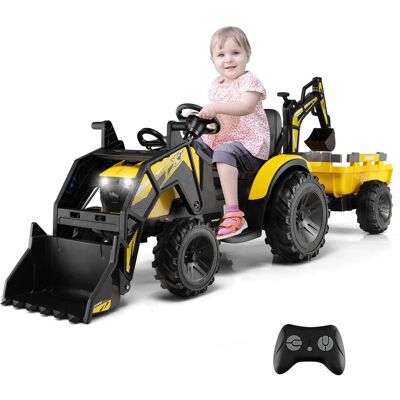 Costway - 3-in-1 Kids Ride On Excavator Bulldozer 12V Electric Tractor Remote w/ Trailer - Yellow Costway - 3-in-1 Kids Ride On Excavator Bulldozer 12V Electric Tractor Remote w/ Trailer - Yellow