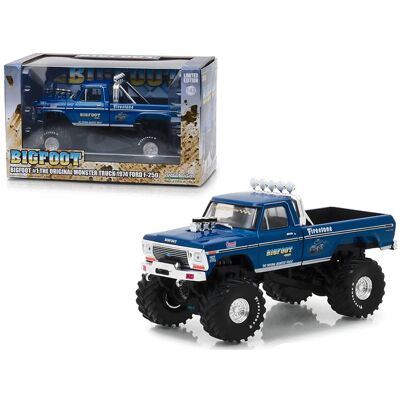 1974 Ford F-250 Ranger XLT Monster Truck Bigfoot #1 "The Original Monster Truck" Blue 1/43 Model Car by Greenlight 1974 Ford F-250 Ranger XLT Monster Truck Bigfoot #1 "The Original Monster Truck" Blue 1/43 Model Car by Greenlight