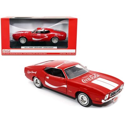 Motorcity Classics - 1971 Ford Mustang Sportsroof Red with White Stripes "Refresh Yourself - Coca-Cola" 1/24 Model Car by Motor City Classics Motorcity Classics - 1971 Ford Mustang Sportsroof Red with White Stripes "Refresh Yourself - Coca-Cola" 1/24 Model Car by Motor City Classics