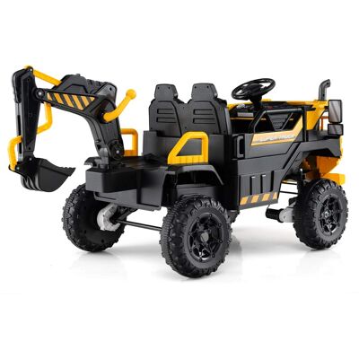 Costway - 24V Ride On Excavator, 4WD Electric Truck Construction Vehicle with Remote Control - Yellow Costway - 24V Ride On Excavator, 4WD Electric Truck Construction Vehicle with Remote Control - Yellow