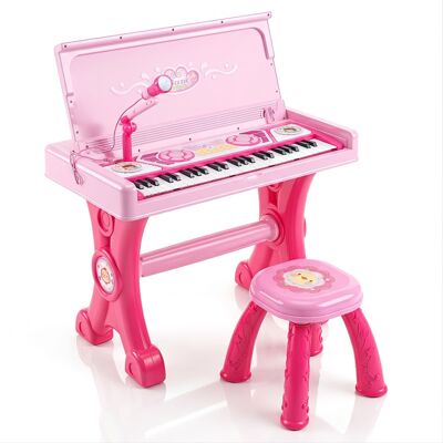 Costway - 49 Keys Kids Electric Piano Keyboard Toy with Stool & Microphone, Lights, Sounds - Pink Costway - 49 Keys Kids Electric Piano Keyboard Toy with Stool & Microphone, Lights, Sounds - Pink