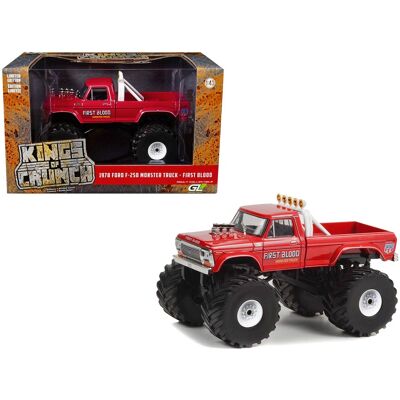 1978 Ford F-250 Monster Truck with 66-Inch Tires "First Blood" Red "Kings of Crunch" Series 1/43 Model Car by Greenlight 1978 Ford F-250 Monster Truck with 66-Inch Tires "First Blood" Red "Kings of Crunch" Series 1/43 Model Car by Greenlight