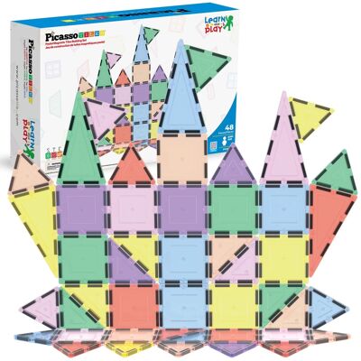 PicassoTiles - 48PC Pastel Magnetic Tiles – STEM Montessori Educational Construction & Sensory Playset Ages 3+ PicassoTiles - 48PC Pastel Magnetic Tiles – STEM Montessori Educational Construction & Sensory Playset Ages 3+