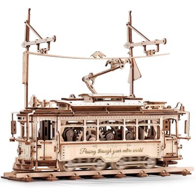 Robotime - ROKR 3D Classic City Train Wooden Puzzles Model Car Kits for Adults to Build - Wooden Toy Tram Train Set with Railway - Brown Robotime - ROKR 3D Classic City Train Wooden Puzzles Model Car Kits for Adults to Build - Wooden Toy Tram Train Set with Railway - Brown
