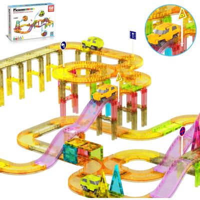 PicassoTiles - PICASSO-TILES Race Track Magnetic Tiles for Kids, 60PCS with 2 Racing Cars, STEM Building Blocks Educational Toy PicassoTiles - PICASSO-TILES Race Track Magnetic Tiles for Kids, 60PCS with 2 Racing Cars, STEM Building Blocks Educational Toy
