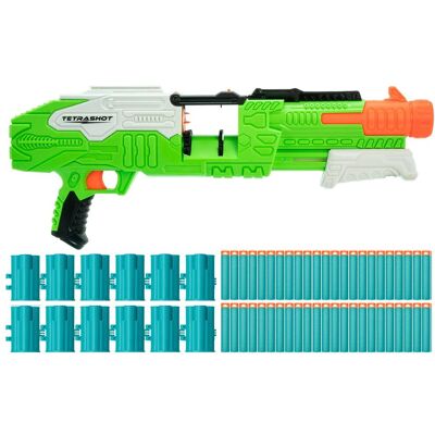 Buzz Bee Toys - Tetrashot Green & White Dart Blaster W/ 98 Accu-Blast Darts & Dart Belt, Ages 6+ Buzz Bee Toys - Tetrashot Green & White Dart Blaster W/ 98 Accu-Blast Darts & Dart Belt, Ages 6+