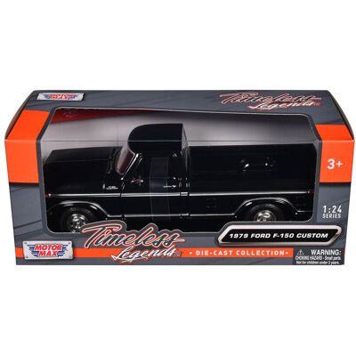 1979 Ford F-150 Custom Pickup Truck Black "Timeless Legends" Series 1/24 Diecast Model Car by Motormax 1979 Ford F-150 Custom Pickup Truck Black "Timeless Legends" Series 1/24 Diecast Model Car by Motormax