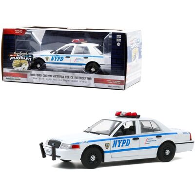 2011 Ford Crown Victoria Police Interceptor (NYPD) White "Hot Pursuit" Series 1/24 Diecast Model Car by Greenlight 2011 Ford Crown Victoria Police Interceptor (NYPD) White "Hot Pursuit" Series 1/24 Diecast Model Car by Greenlight