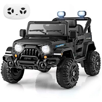 Costway - 12V Kids Ride on Truck Car w/Remote Control, Threaded Wheels 3 Speeds LED Lights - Black Costway - 12V Kids Ride on Truck Car w/Remote Control, Threaded Wheels 3 Speeds LED Lights - Black