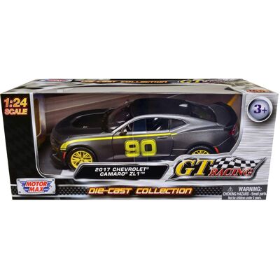 2017 Chevrolet Camaro ZL1 #90 Matt Gray with Yellow Stripes "GT Racing" Series 1/24 Diecast Model Car by Motormax 2017 Chevrolet Camaro ZL1 #90 Matt Gray with Yellow Stripes "GT Racing" Series 1/24 Diecast Model Car by Motormax