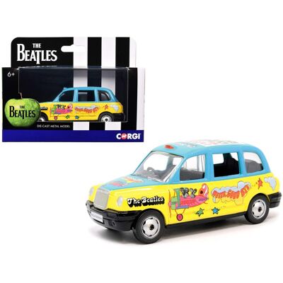 The Beatles London Taxi RHD (Right Hand Drive) "Hello, Goodbye" Blue and Yellow with Graphics Diecast Model by Corgi The Beatles London Taxi RHD (Right Hand Drive) "Hello, Goodbye" Blue and Yellow with Graphics Diecast Model by Corgi