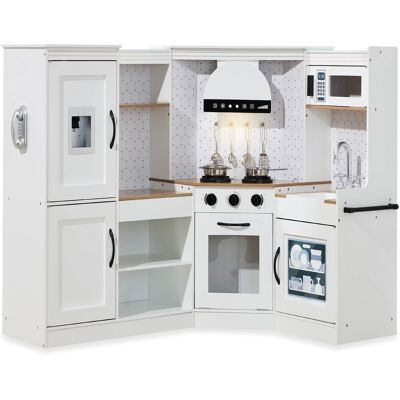 Best Choice Products - Pretend Play Corner Kitchen, Interactive Wooden Kids Set w/ Lights & Sounds - Wht/Brown Best Choice Products - Pretend Play Corner Kitchen, Interactive Wooden Kids Set w/ Lights & Sounds - Wht/Brown