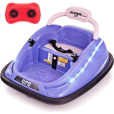 Costway - Bumper Car for Kids Electric Ride on Car with Remote Control Joystick Flashing LED Lights - Purple Costway - Bumper Car for Kids Electric Ride on Car with Remote Control Joystick Flashing LED Lights - Purple