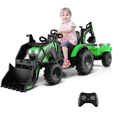 Costway - 3-in-1 Kids Ride On Excavator Bulldozer 12V Electric Tractor Remote w/ Trailer - Green Costway - 3-in-1 Kids Ride On Excavator Bulldozer 12V Electric Tractor Remote w/ Trailer - Green
