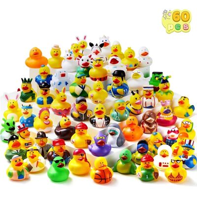 Joyfy - 60 Pcs Rubber Ducks Bath Toys Birthday Gifts for Kids, Random Assortment Mini Rubber Duckie Toys with Mesh Carry Bag - Multicolored Joyfy - 60 Pcs Rubber Ducks Bath Toys Birthday Gifts for Kids, Random Assortment Mini Rubber Duckie Toys with Mesh Carry Bag - Multicolored