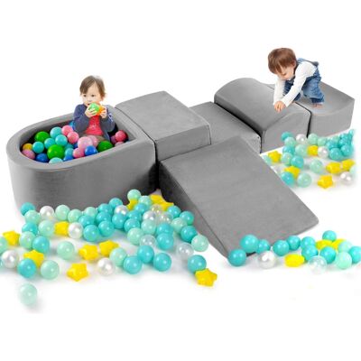 Costway - 5PCS Climb and Crawl Playset with Ball Pit for Kids Zippers for Playroom - Gray Costway - 5PCS Climb and Crawl Playset with Ball Pit for Kids Zippers for Playroom - Gray