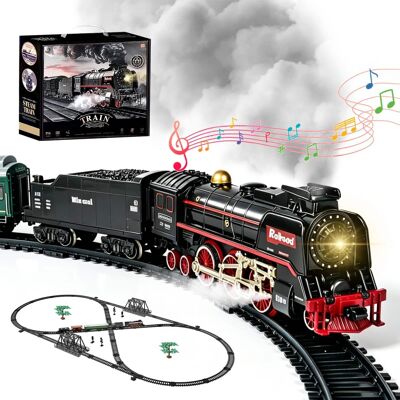Loheer - Electric Train Set with Remote Control, Luxury Track, Glowing Cars, Smoke, Light & Sound for Kids 3+ Loheer - Electric Train Set with Remote Control, Luxury Track, Glowing Cars, Smoke, Light & Sound for Kids 3+