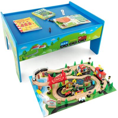 Gymax - 80PCS Kids Wooden Train Activity Playset w/ Solid Wood Tracks Detachable - Multi-color Gymax - 80PCS Kids Wooden Train Activity Playset w/ Solid Wood Tracks Detachable - Multi-color