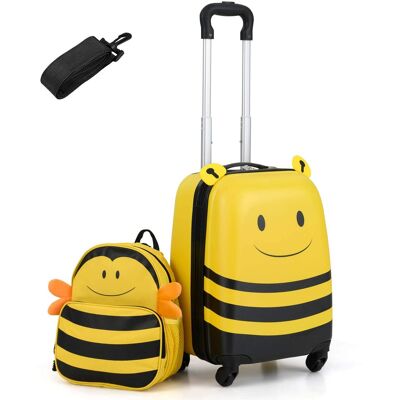 Costway - 2-Piece Kid's Luggage Set with Cute Bee Backpack & 18" Rolling Suitcase Name Card - Yellow Costway - 2-Piece Kid's Luggage Set with Cute Bee Backpack & 18" Rolling Suitcase Name Card - Yellow