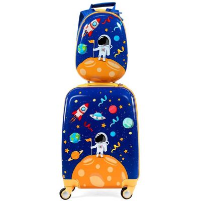 Costway - 2PCS Kids Luggage Set 18'' Rolling Suitcase & 12'' Backpack Travel ABS Spaceman Blue - Blue/Orange Costway - 2PCS Kids Luggage Set 18'' Rolling Suitcase & 12'' Backpack Travel ABS Spaceman Blue - Blue/Orange