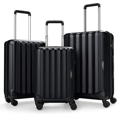Costway - 3 PCS Hardside Luggage Set (20/24/28 Inch) with 8-Spinner Wheels, 3-Digital Lock - Black Costway - 3 PCS Hardside Luggage Set (20/24/28 Inch) with 8-Spinner Wheels, 3-Digital Lock - Black