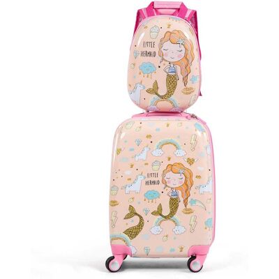Costway - 2PCS Kids Luggage Set 18'' Rolling Suitcase & 12'' Backpack Travel ABS Mermaid Pink - flesh pink Costway - 2PCS Kids Luggage Set 18'' Rolling Suitcase & 12'' Backpack Travel ABS Mermaid Pink - flesh pink