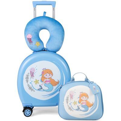 Costway - 4-Piece Kid's Luggage Set w/ 14" Carry-on Hardside Spinner Toddler Luggage - Blue+White Costway - 4-Piece Kid's Luggage Set w/ 14" Carry-on Hardside Spinner Toddler Luggage - Blue+White