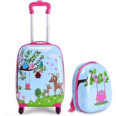 Costway - 2Pcs 12'' 16'' Kids Luggage Set Suitcase Backpack School Travel Trolley ABS - pink & light blue Costway - 2Pcs 12'' 16'' Kids Luggage Set Suitcase Backpack School Travel Trolley ABS - pink & light blue