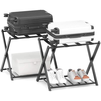 Costway - Set of 2 Folding Metal Luggage Rack Suitcase Shoe Holder Hotel Guestroom w/Shelf - Black Costway - Set of 2 Folding Metal Luggage Rack Suitcase Shoe Holder Hotel Guestroom w/Shelf - Black
