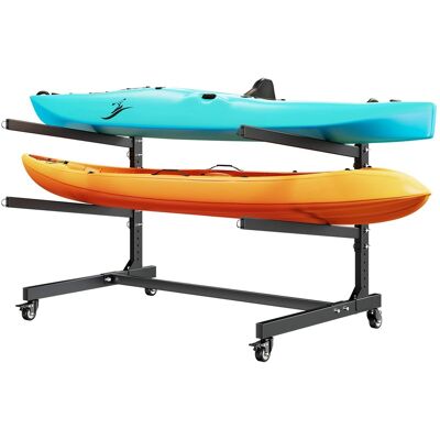 VEVOR - Kayak Storage Rack for 2 Kayaks, Holds 175 lbs, Heavy Duty Adjustable Freestanding Stand with Lockable Wheels - Black VEVOR - Kayak Storage Rack for 2 Kayaks, Holds 175 lbs, Heavy Duty Adjustable Freestanding Stand with Lockable Wheels - Black