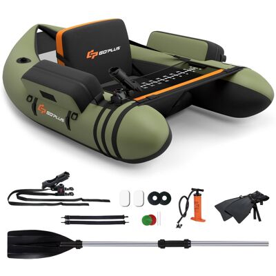 Costway - Inflatable Fishing Float Tube w/Pump & Storage Pockets & Fish Ruler - Green Costway - Inflatable Fishing Float Tube w/Pump & Storage Pockets & Fish Ruler - Green