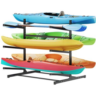 VEVOR - Kayak Storage Rack for 6 Kayaks, Holds 400 lbs, Heavy Duty Freestanding Stand for Indoor Outdoor Garage Shed Dock - Black VEVOR - Kayak Storage Rack for 6 Kayaks, Holds 400 lbs, Heavy Duty Freestanding Stand for Indoor Outdoor Garage Shed Dock - Black